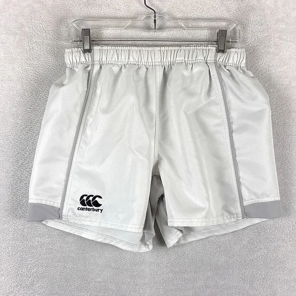 Canterbury Rugby Shorts Mens L White Gray Pull On Drawstring Preppy Workout Gym